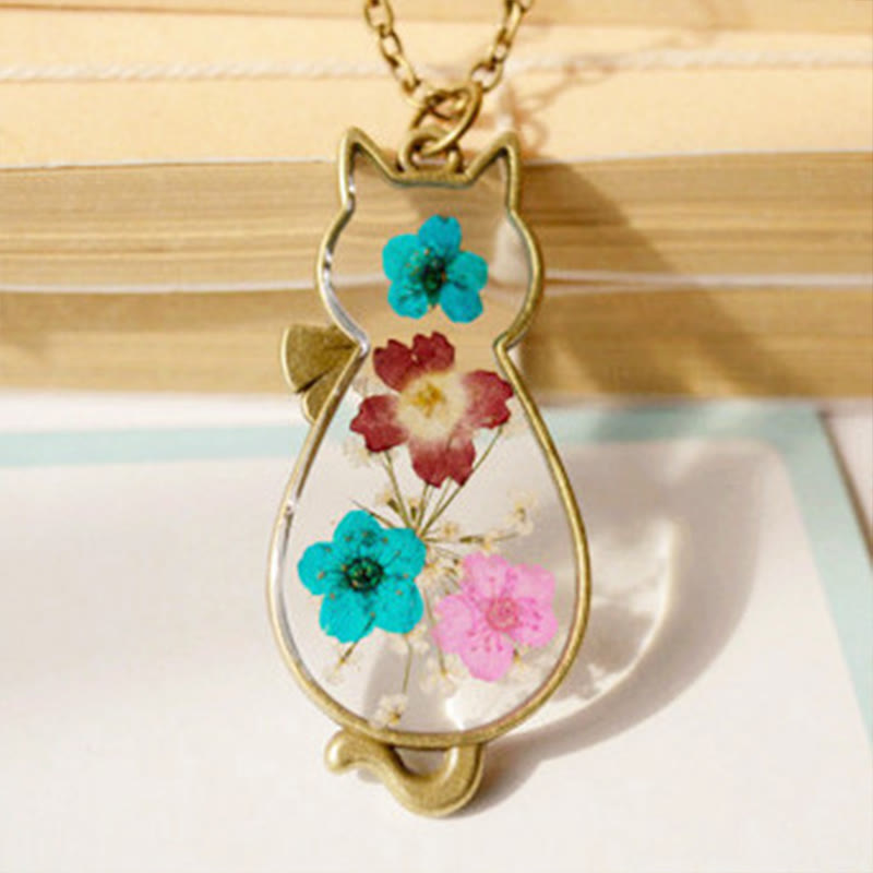 Nimara Ritual Handcrafted Resin Dripping Cute Cat Copper Luck Healing Necklace Pendant
