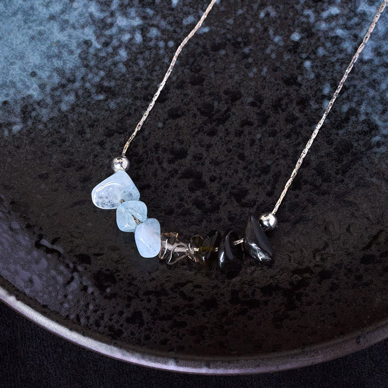 Nimara Ritual Black Obsidian Smoky Quartz Garnet Aquamarine Strawberry Quartz Pink Crystal Strength Necklace Pendant