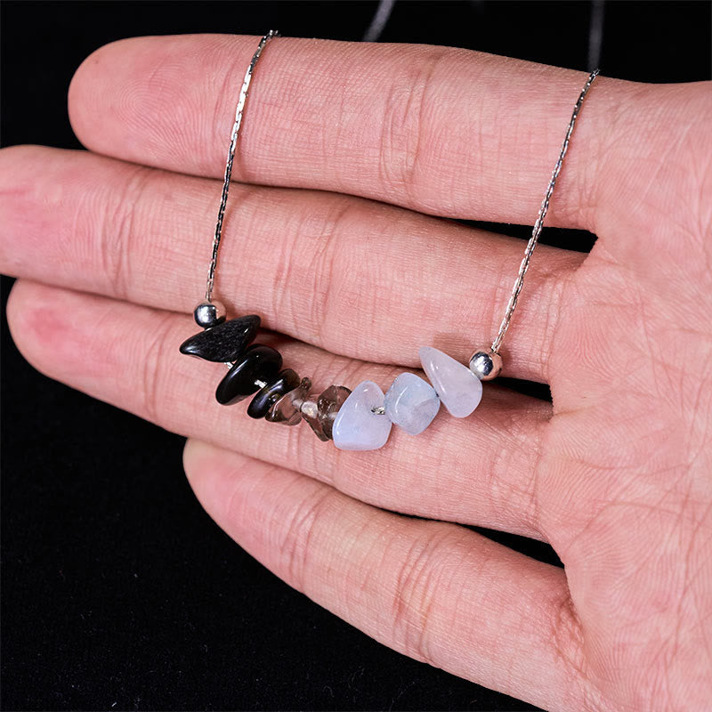 Nimara Ritual Black Obsidian Smoky Quartz Garnet Aquamarine Strawberry Quartz Pink Crystal Strength Necklace Pendant