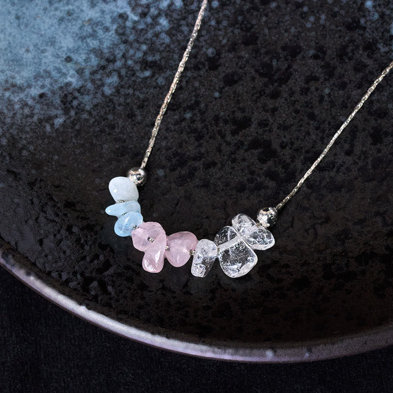 Nimara Ritual Black Obsidian Smoky Quartz Garnet Aquamarine Strawberry Quartz Pink Crystal Strength Necklace Pendant