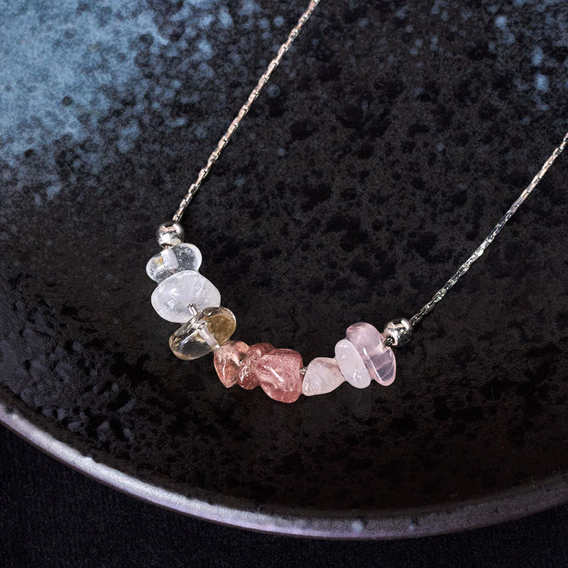 Nimara Ritual Black Obsidian Smoky Quartz Garnet Aquamarine Strawberry Quartz Pink Crystal Strength Necklace Pendant