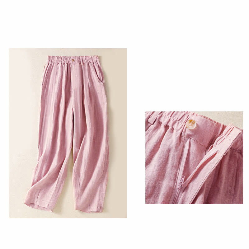 Nimara Ritual Summer Button Zipper Ankle-Length Women's Pants With Pockets