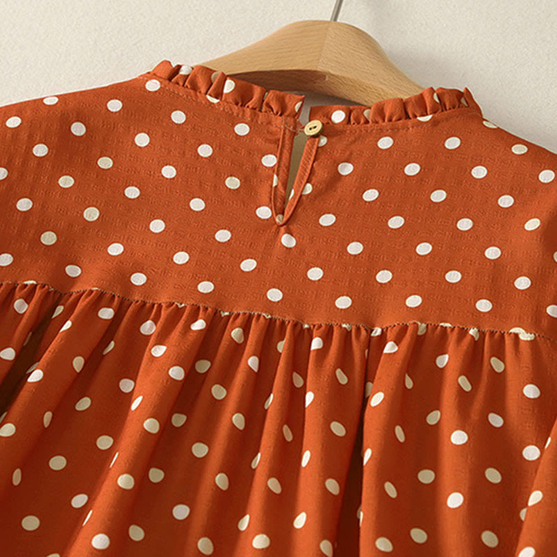 Nimara Ritual Fall Polka Dot Design Crew Neck Long Sleeve Women's Midi Dress