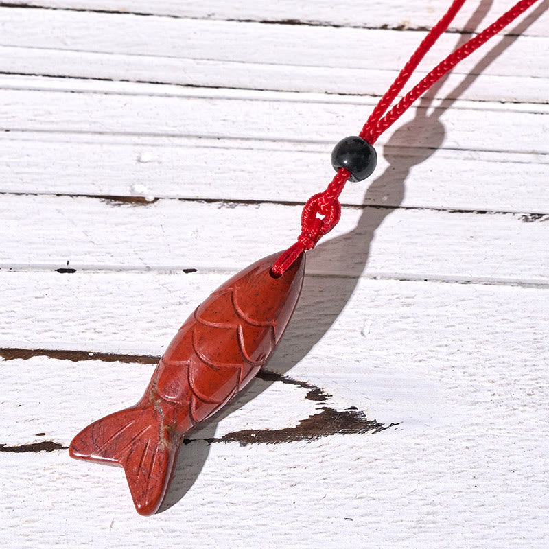 Nimara Ritual Carving Koi Fish Pink Crystal Indian Agate Amethyst Warmth Prosperity Necklace Pendant