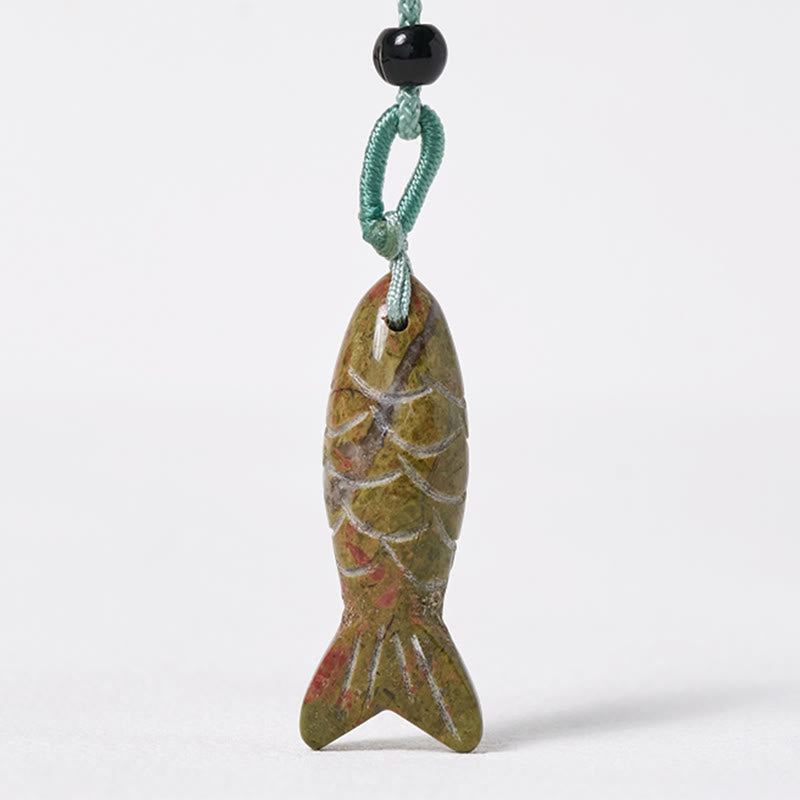 Nimara Ritual Carving Koi Fish Pink Crystal Indian Agate Amethyst Warmth Prosperity Necklace Pendant