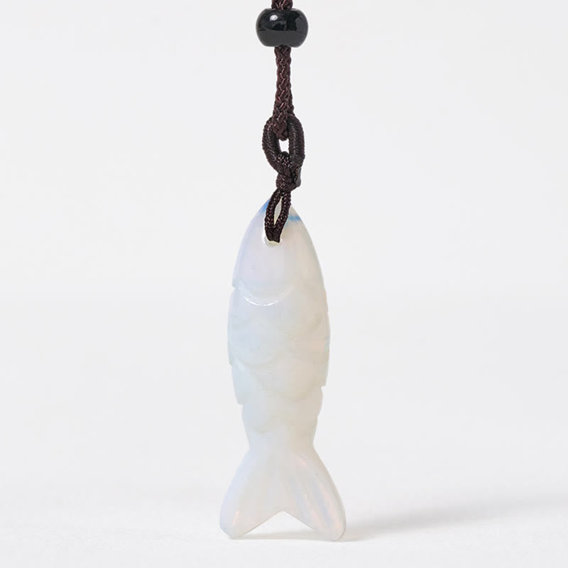 Nimara Ritual Carving Koi Fish Pink Crystal Indian Agate Amethyst Warmth Prosperity Necklace Pendant