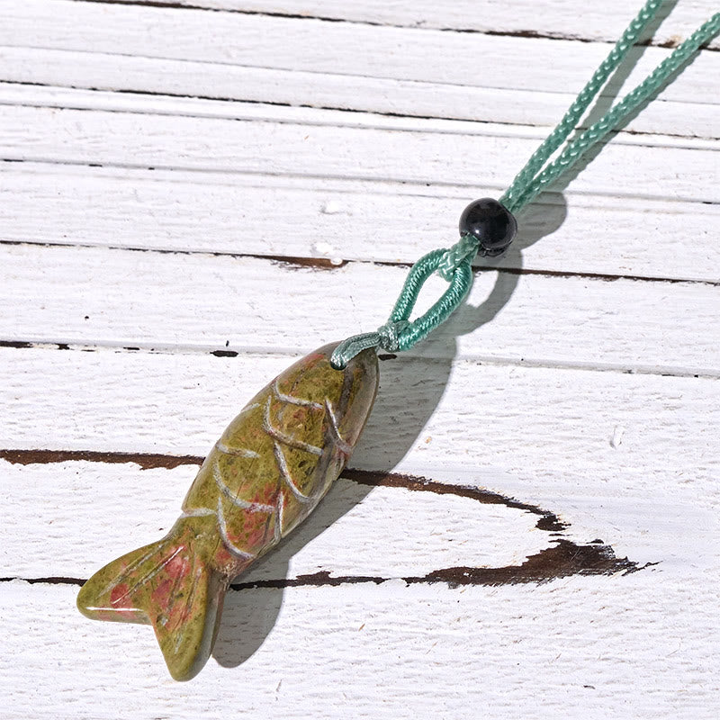 Nimara Ritual Carving Koi Fish Pink Crystal Indian Agate Amethyst Warmth Prosperity Necklace Pendant
