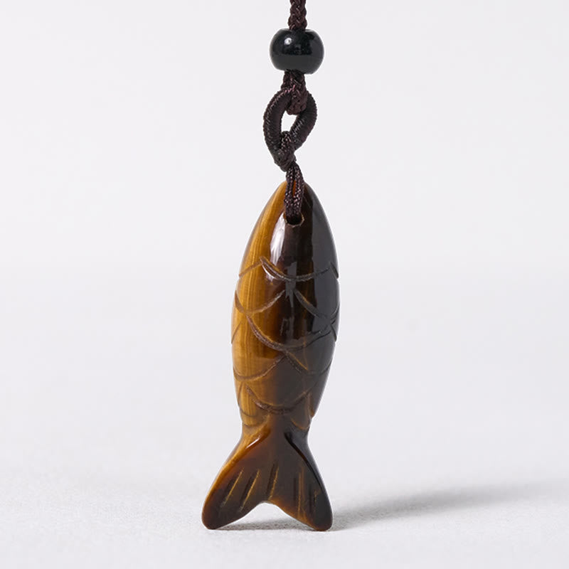Nimara Ritual Carving Koi Fish Pink Crystal Indian Agate Amethyst Warmth Prosperity Necklace Pendant