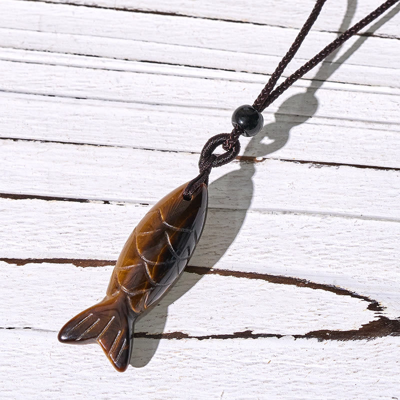 Nimara Ritual Carving Koi Fish Pink Crystal Indian Agate Amethyst Warmth Prosperity Necklace Pendant