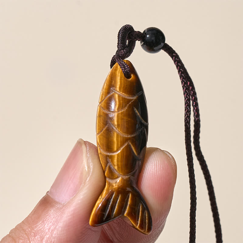 Nimara Ritual Carving Koi Fish Pink Crystal Indian Agate Amethyst Warmth Prosperity Necklace Pendant