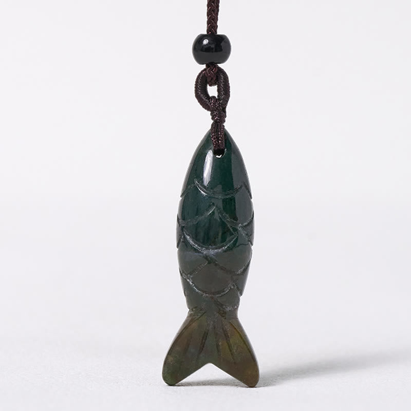 Nimara Ritual Carving Koi Fish Pink Crystal Indian Agate Amethyst Warmth Prosperity Necklace Pendant