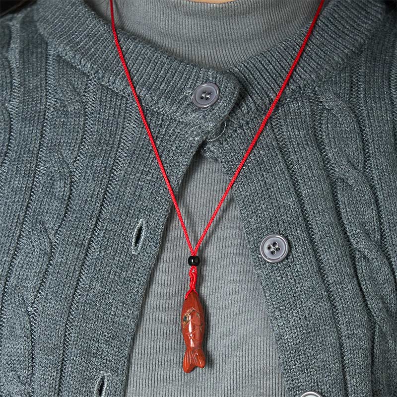 Nimara Ritual Carving Koi Fish Pink Crystal Indian Agate Amethyst Warmth Prosperity Necklace Pendant