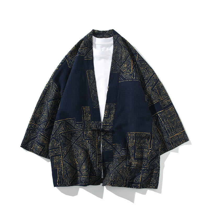 Nimara Ritual Geometry Floral Stripes Butterfly Ink Open Front Half Sleeve Jacket Men's Kimono