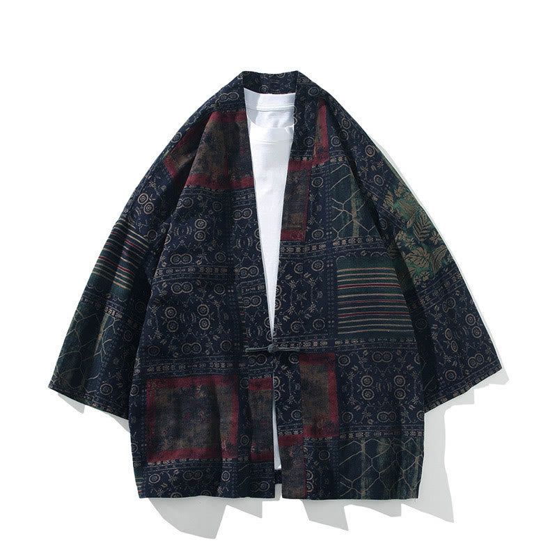 Nimara Ritual Geometry Floral Stripes Butterfly Ink Open Front Half Sleeve Jacket Men's Kimono