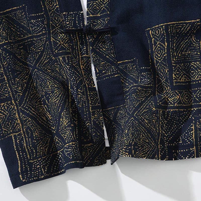 Nimara Ritual Geometry Floral Stripes Butterfly Ink Open Front Half Sleeve Jacket Men's Kimono