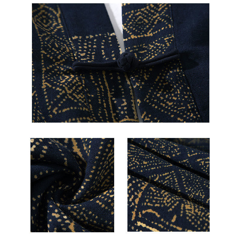 Nimara Ritual Geometry Floral Stripes Butterfly Ink Open Front Half Sleeve Jacket Men's Kimono