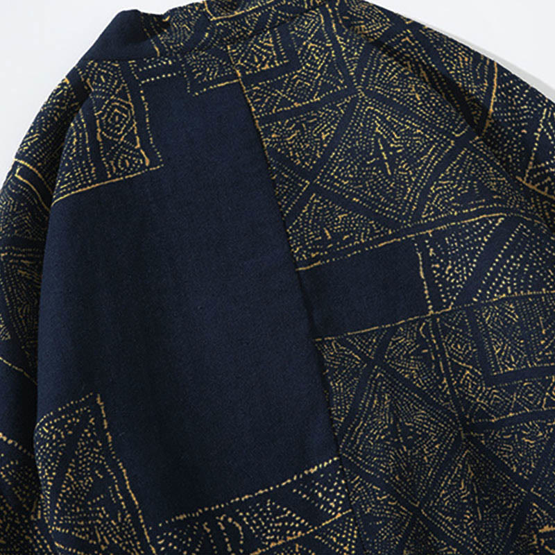 Nimara Ritual Geometry Floral Stripes Butterfly Ink Open Front Half Sleeve Jacket Men's Kimono
