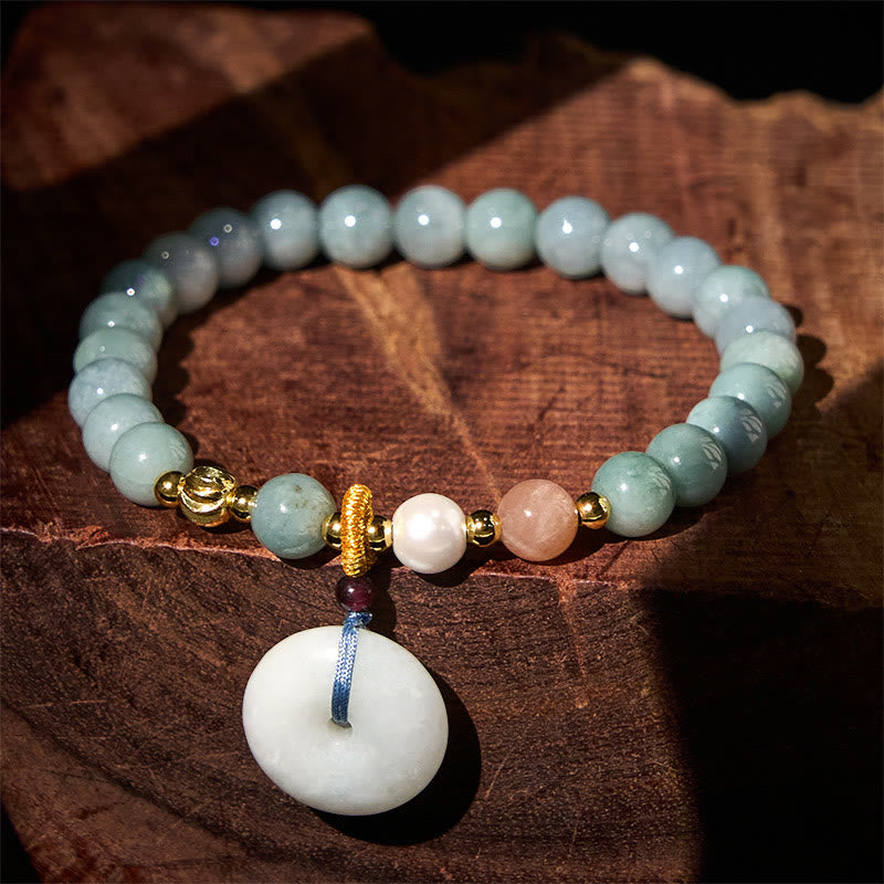 Nimara Ritual Peace Buckle Jade Round Beaded Luck Auspicious Bracelet