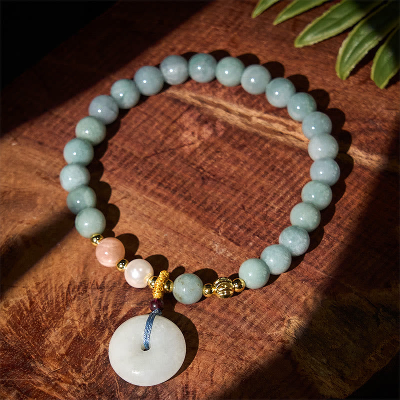 Nimara Ritual Peace Buckle Jade Round Beaded Luck Auspicious Bracelet
