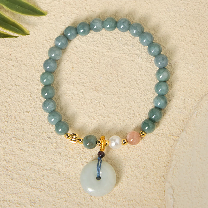 Nimara Ritual Peace Buckle Jade Round Beaded Luck Auspicious Bracelet