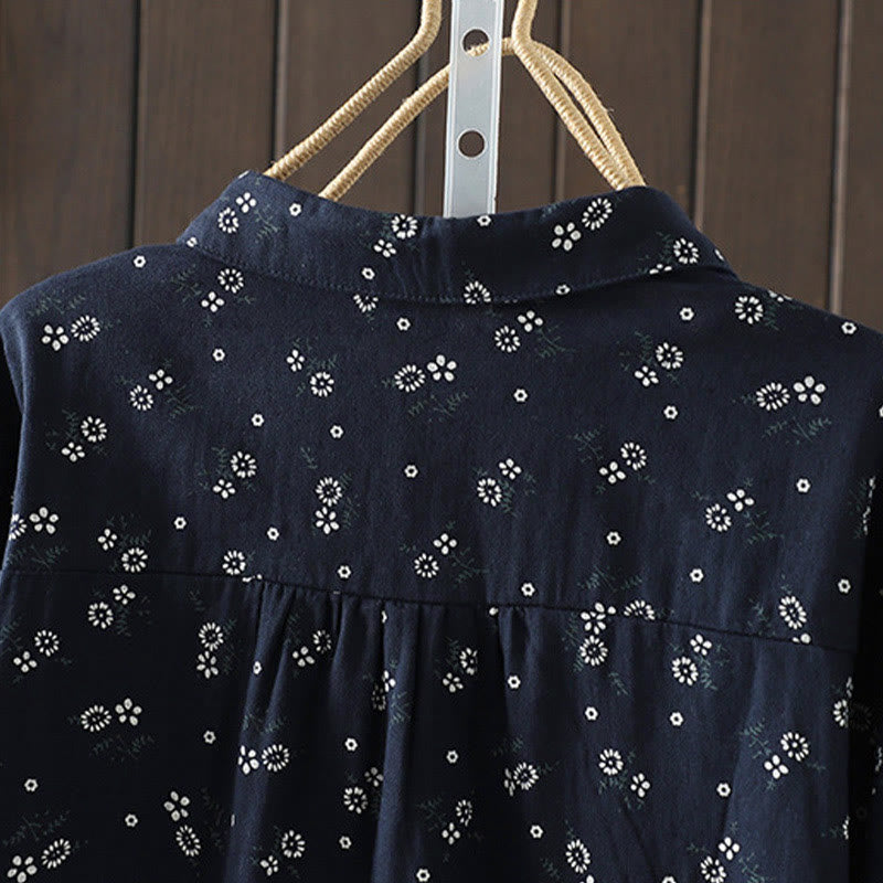 Nimara Ritual Fall Small Floral Pattern Buttons Down Design Long Sleeve Women's Cotton Shirt