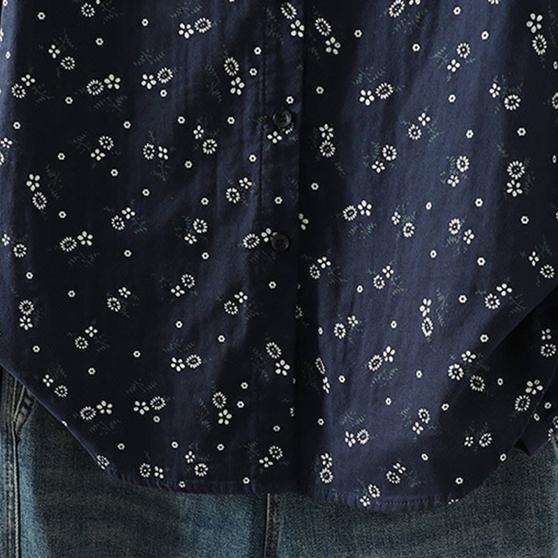 Nimara Ritual Fall Small Floral Pattern Buttons Down Design Long Sleeve Women's Cotton Shirt