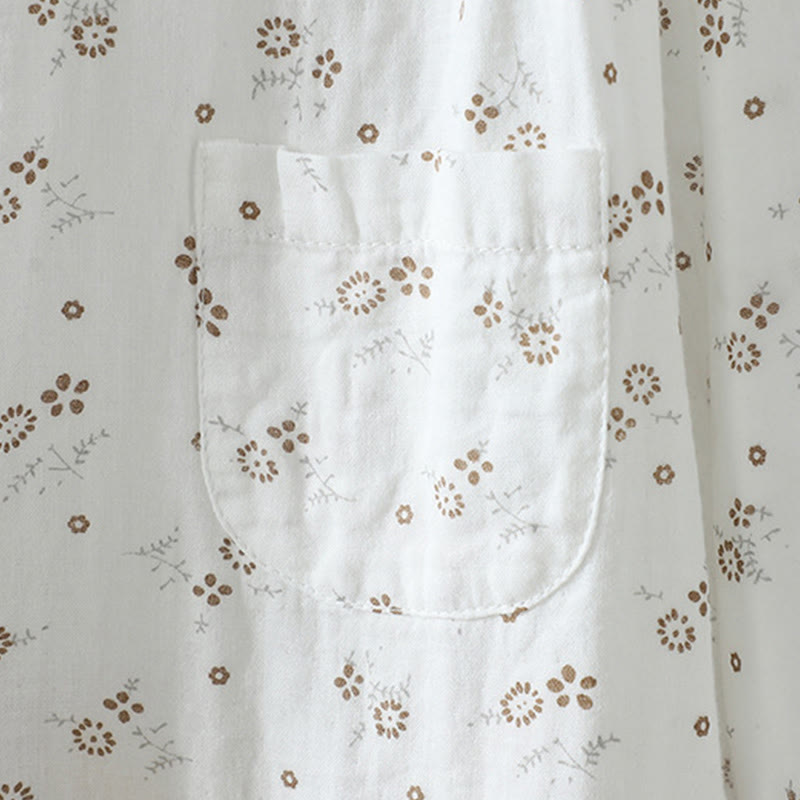 Nimara Ritual Fall Small Floral Pattern Buttons Down Design Long Sleeve Women's Cotton Shirt