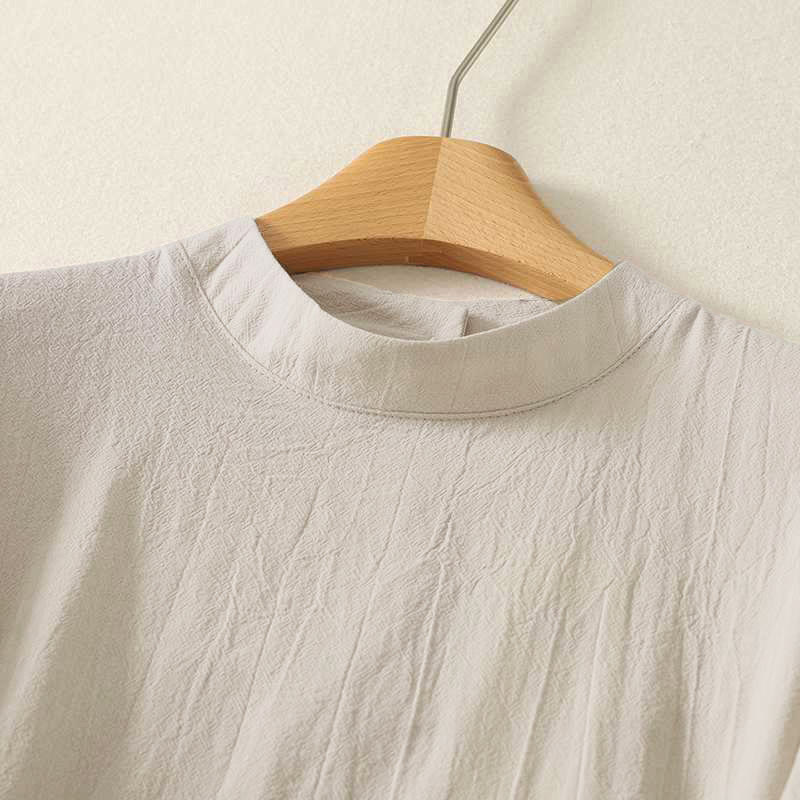 Nimara Ritual Fall Plain Crew Neck Back Three Buttons Design Women's Cotton Long Sleeve Shirt