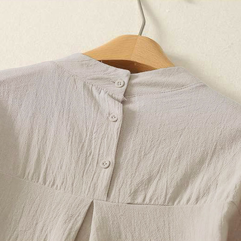 Nimara Ritual Fall Plain Crew Neck Back Three Buttons Design Women's Cotton Long Sleeve Shirt