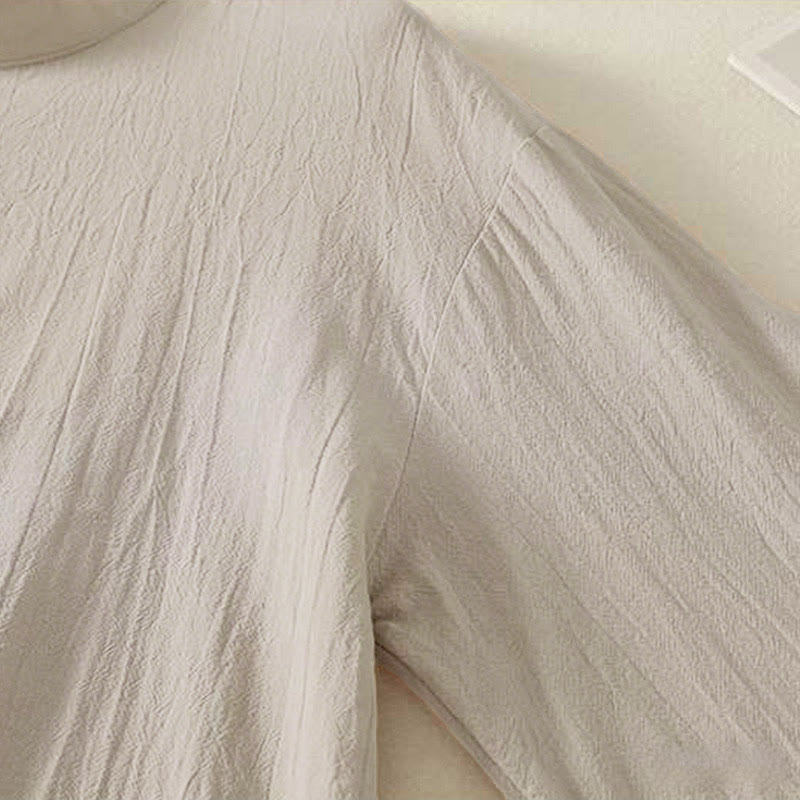 Nimara Ritual Fall Plain Crew Neck Back Three Buttons Design Women's Cotton Long Sleeve Shirt