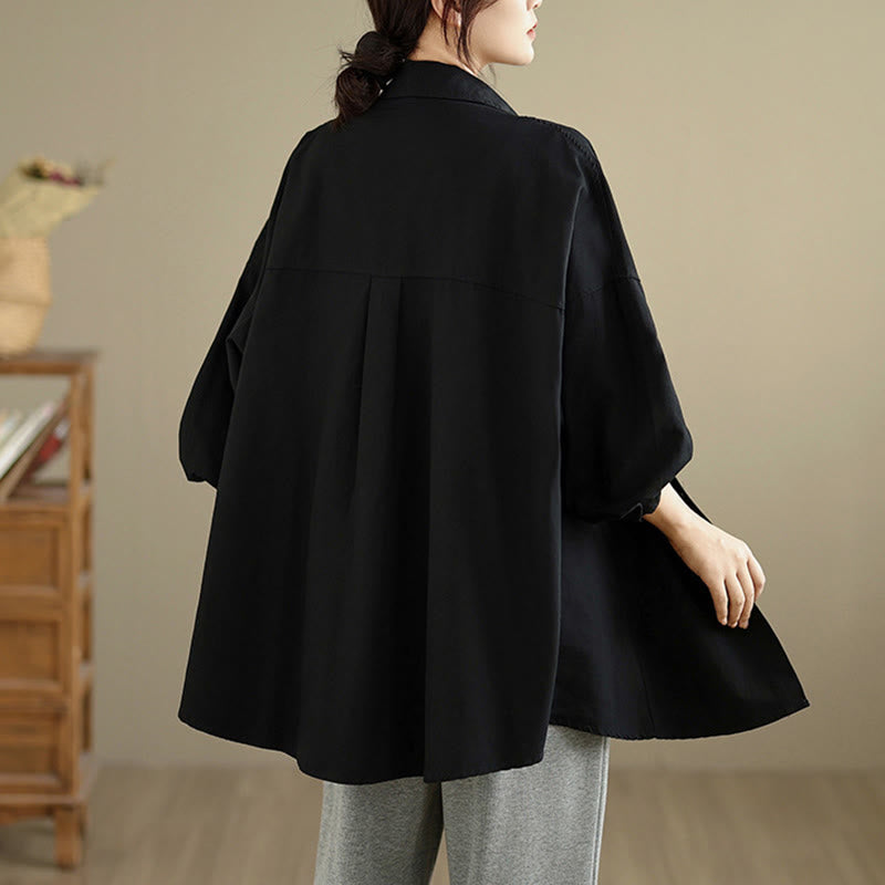 Nimara Ritual Fall Pure Color Lapel Button Simple Design Women's Cotton Long Sleeve Jacket