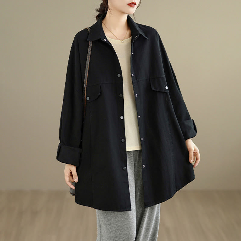 Nimara Ritual Fall Pure Color Lapel Button Simple Design Women's Cotton Long Sleeve Jacket