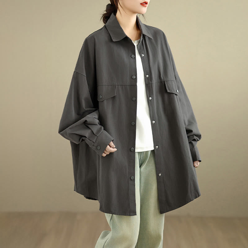 Nimara Ritual Fall Pure Color Lapel Button Simple Design Women's Cotton Long Sleeve Jacket