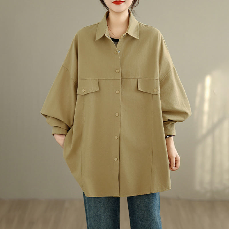 Nimara Ritual Fall Pure Color Lapel Button Simple Design Women's Cotton Long Sleeve Jacket
