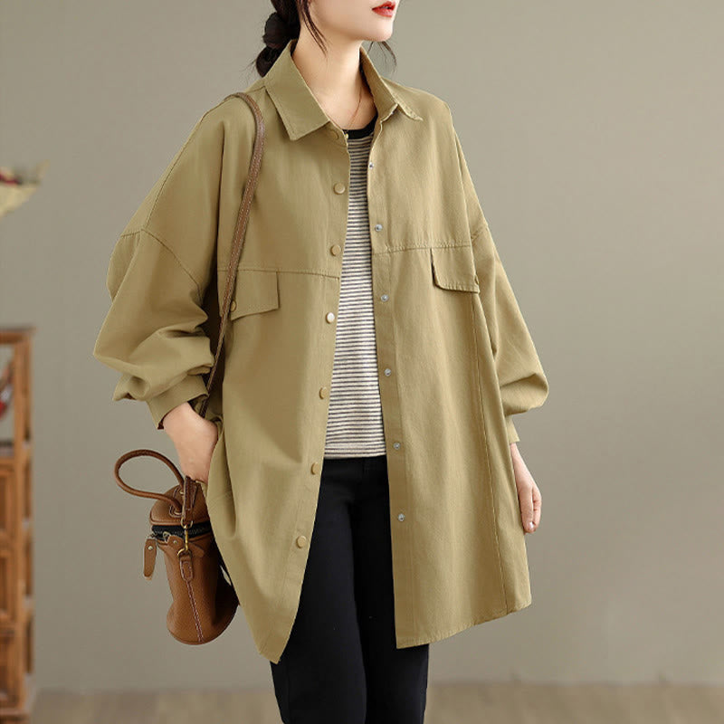 Nimara Ritual Fall Pure Color Lapel Button Simple Design Women's Cotton Long Sleeve Jacket