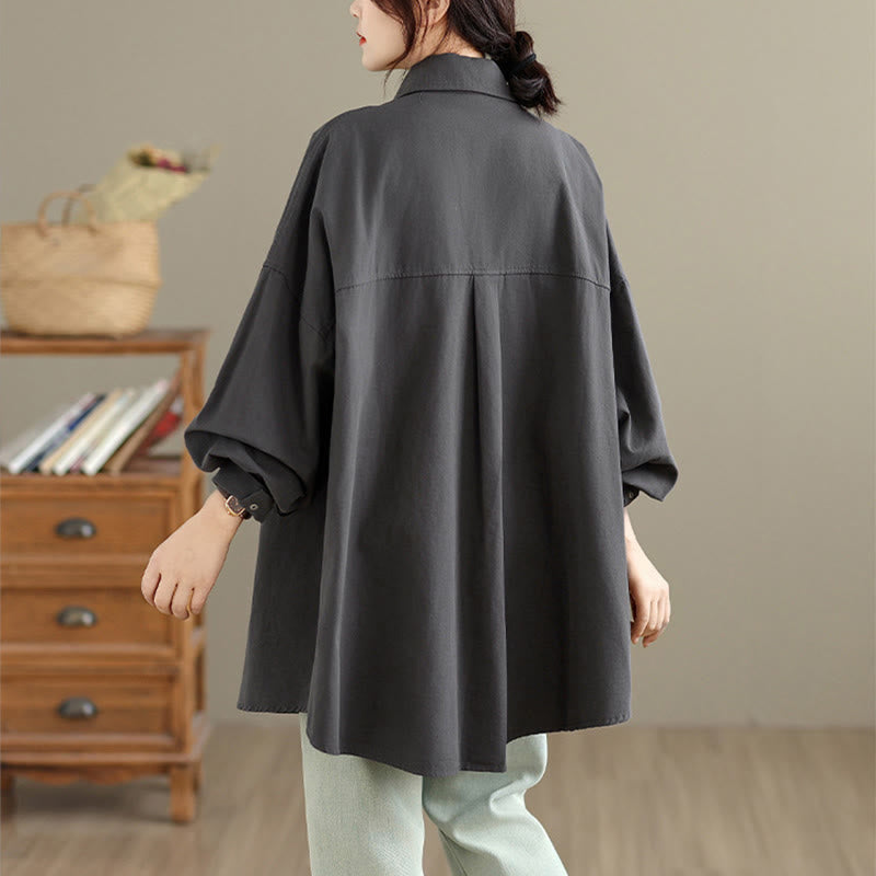 Nimara Ritual Fall Pure Color Lapel Button Simple Design Women's Cotton Long Sleeve Jacket