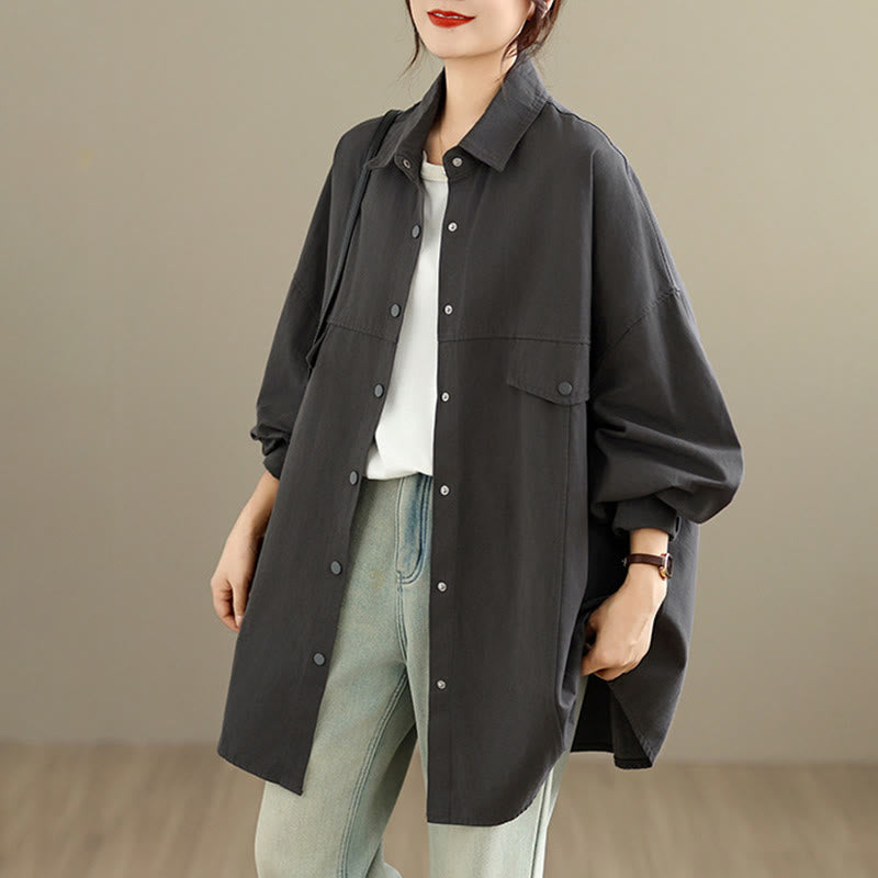 Nimara Ritual Fall Pure Color Lapel Button Simple Design Women's Cotton Long Sleeve Jacket