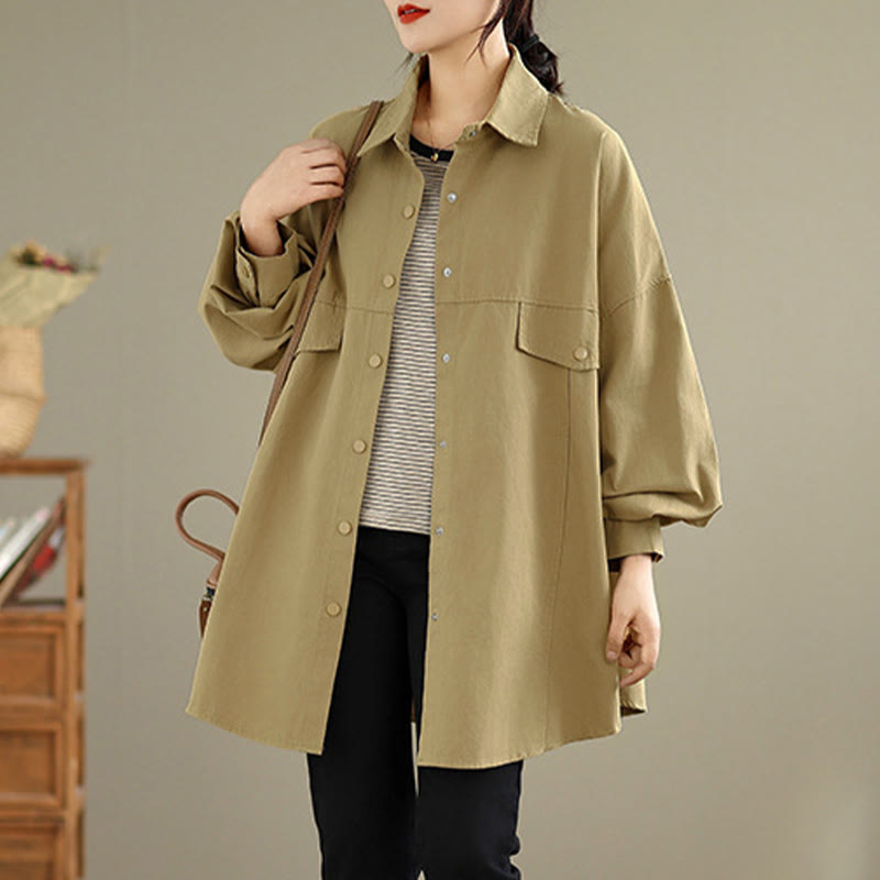 Nimara Ritual Fall Pure Color Lapel Button Simple Design Women's Cotton Long Sleeve Jacket