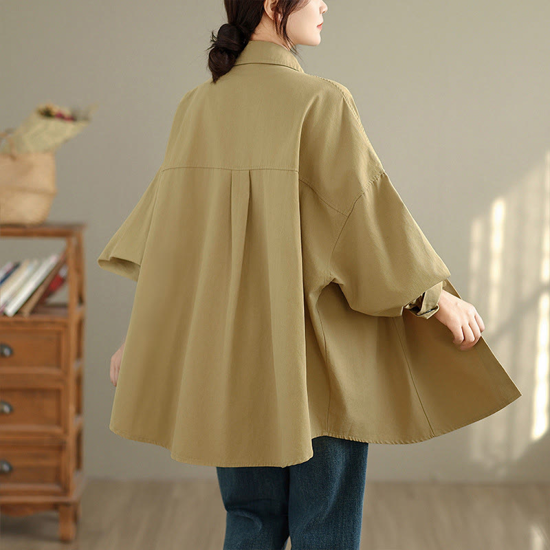 Nimara Ritual Fall Pure Color Lapel Button Simple Design Women's Cotton Long Sleeve Jacket