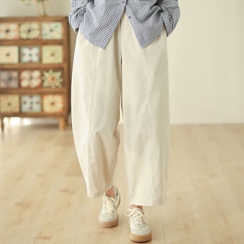 Nimara Ritual Simple Lines Design Ankle-Length Cotton Women's Harem Pants With Pockets