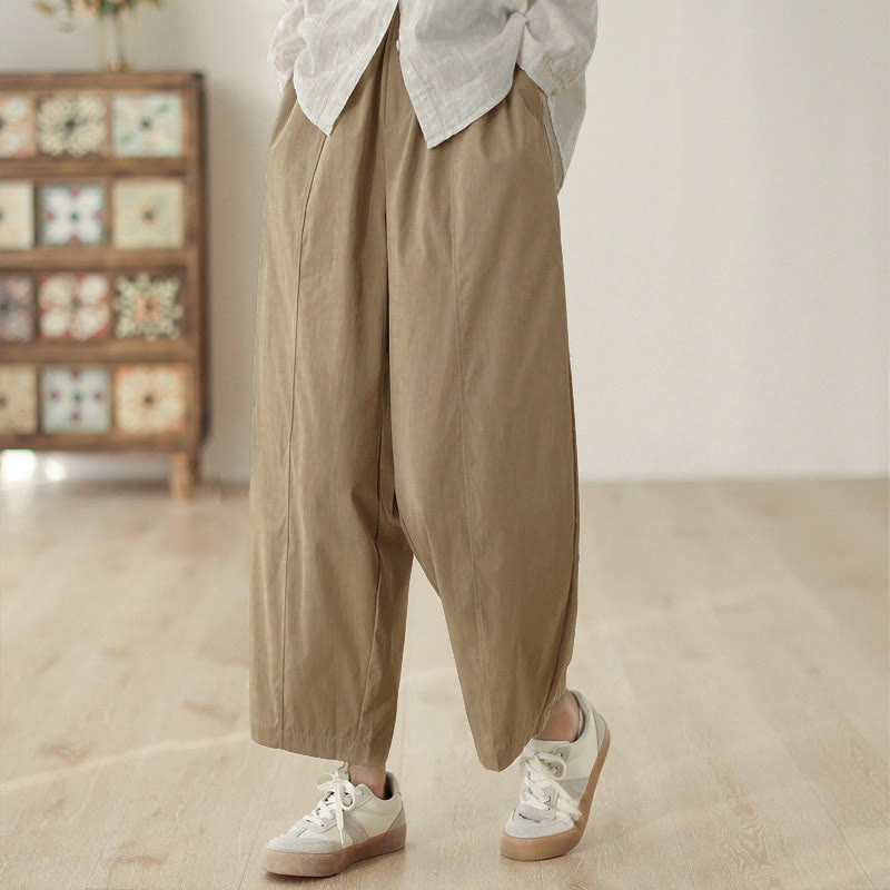 Nimara Ritual Simple Lines Design Ankle-Length Cotton Women's Harem Pants With Pockets