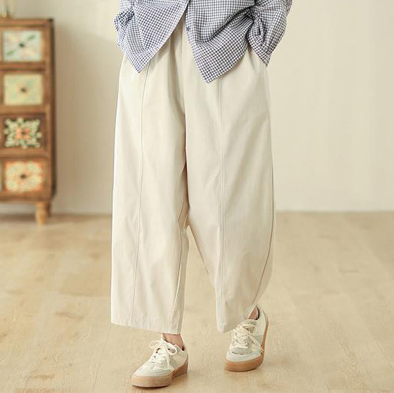 Nimara Ritual Simple Lines Design Ankle-Length Cotton Women's Harem Pants With Pockets