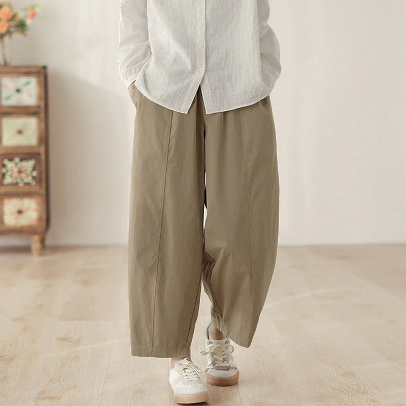 Nimara Ritual Simple Lines Design Ankle-Length Cotton Women's Harem Pants With Pockets