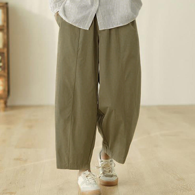 Nimara Ritual Simple Lines Design Ankle-Length Cotton Women's Harem Pants With Pockets