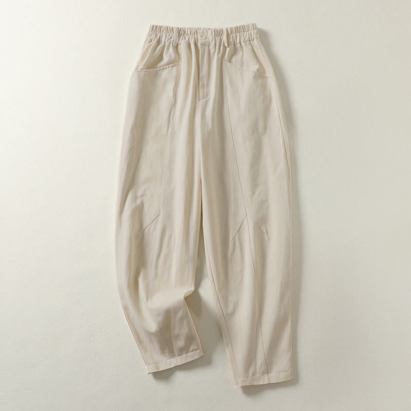 Nimara Ritual Fall Simple Lines Button Zipper Design Ankle-Length Cotton Women's Harem Pants With Pockets