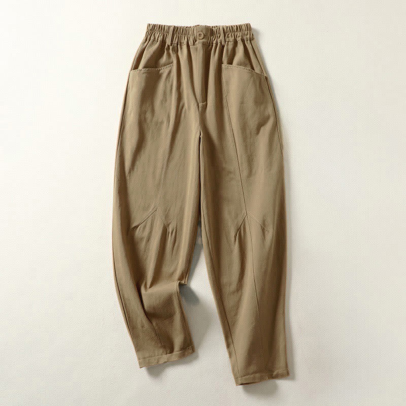 Nimara Ritual Fall Simple Lines Button Zipper Design Ankle-Length Cotton Women's Harem Pants With Pockets