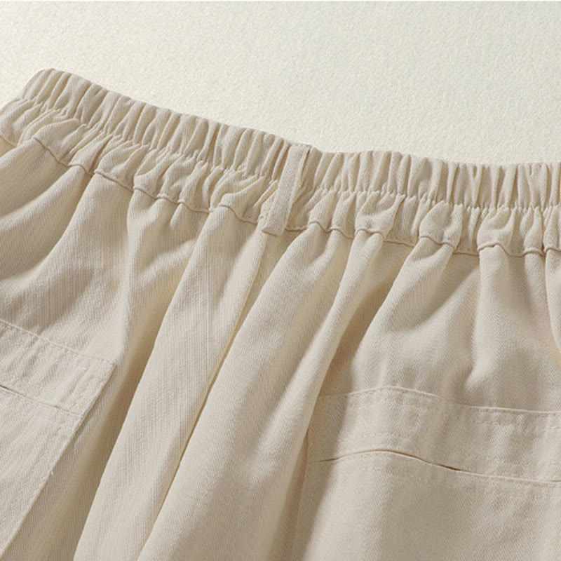 Nimara Ritual Fall Simple Lines Button Zipper Design Ankle-Length Cotton Women's Harem Pants With Pockets