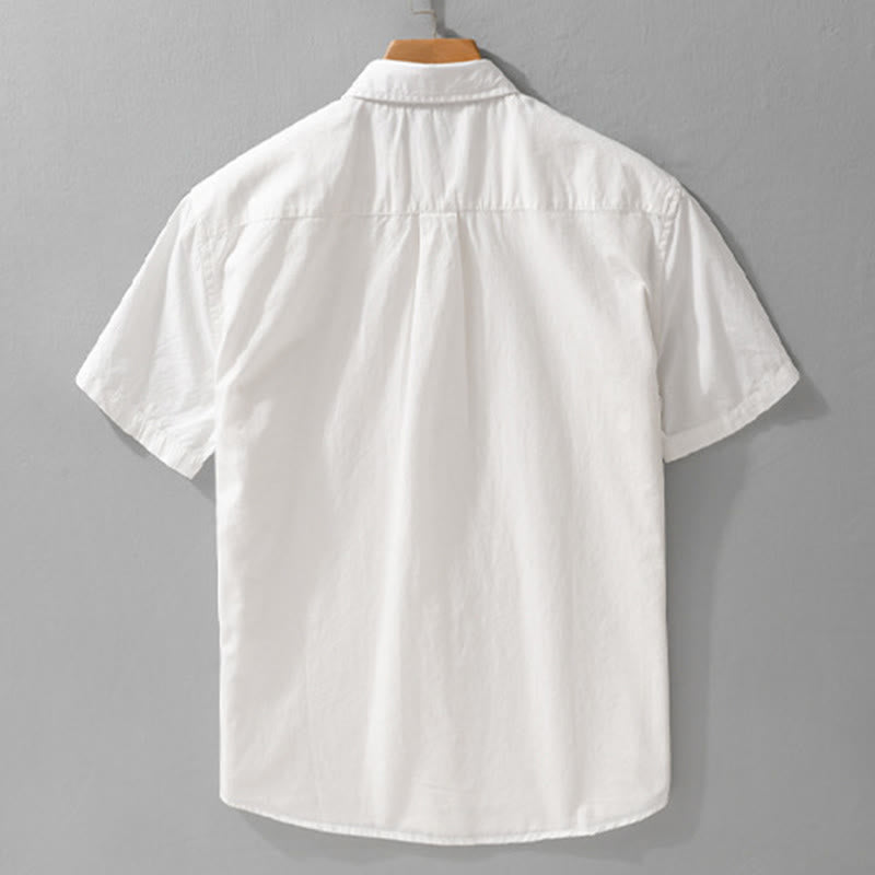 Nimara Ritual Summer Buttons Down Bird Embroidery Decorative Pocket Men's Short Sleeve Cotton Shirt