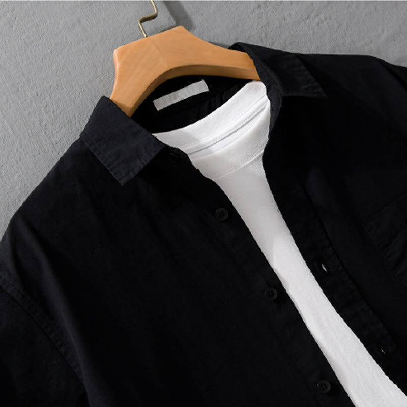 Nimara Ritual Summer Buttons Down Bird Embroidery Decorative Pocket Men's Short Sleeve Cotton Shirt