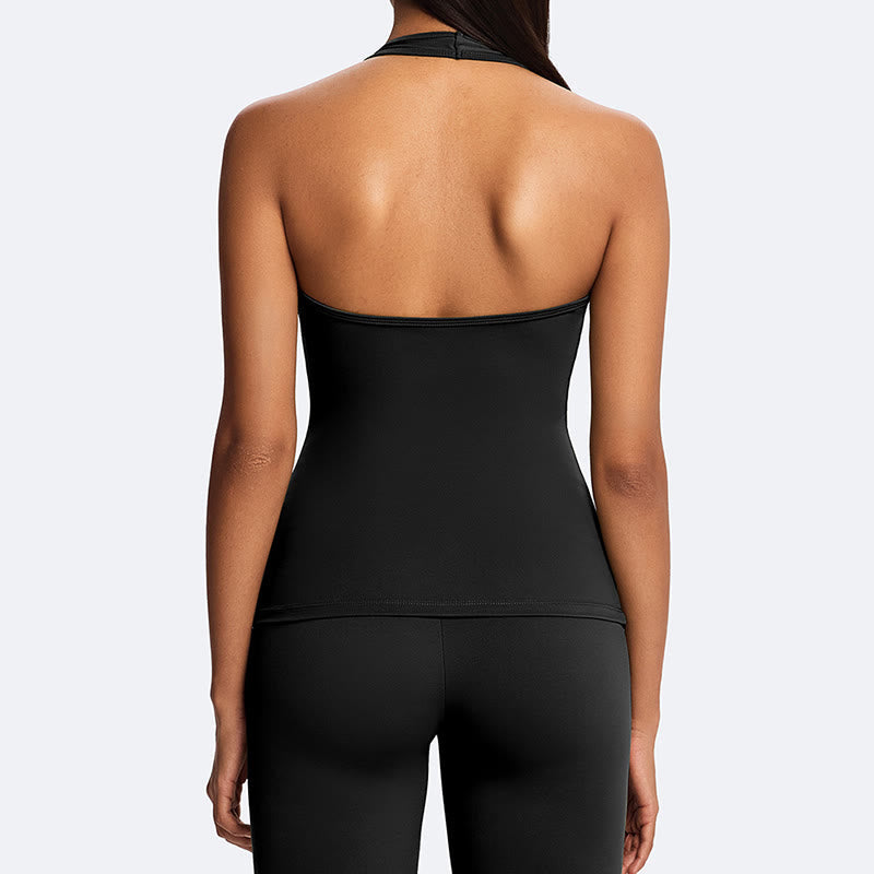 Nimara Ritual Solid Crop Halter Backless Sleeveless Top Straight Leg Pants For Sports Fitness Yoga